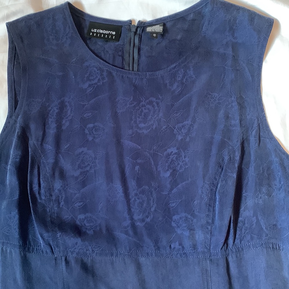 Liz Claiborne navy 2 piece set washed silk look maxi dress w matching jacket EUC